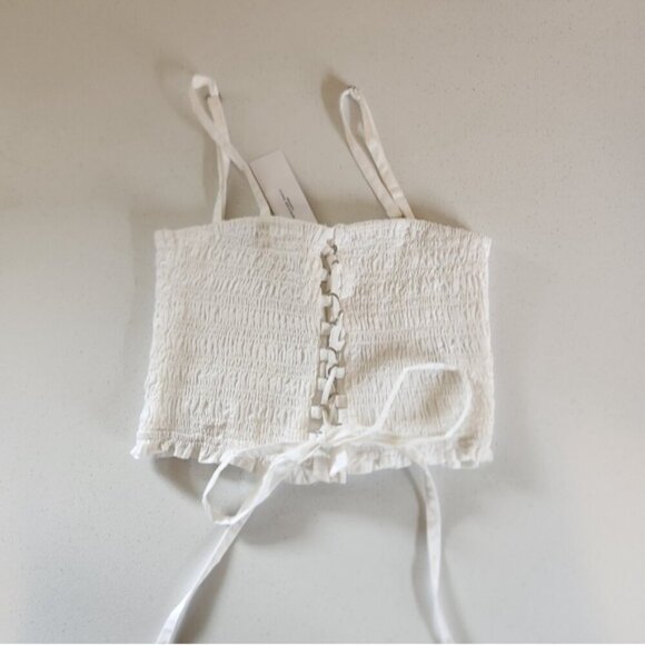 American Eagle White Smocked Lace-Up Tube Top Crop New NWT Size Small Boho Beach - Picture 2 of 8
